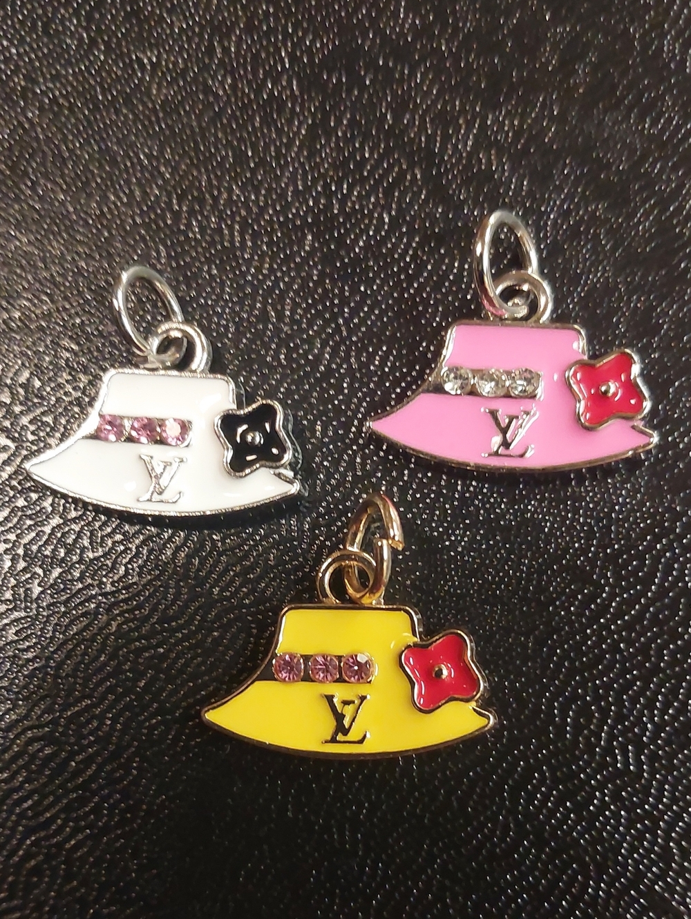 LV Kids Mini Hat Charms in White, Pink, Yellow For Charm Bracelets